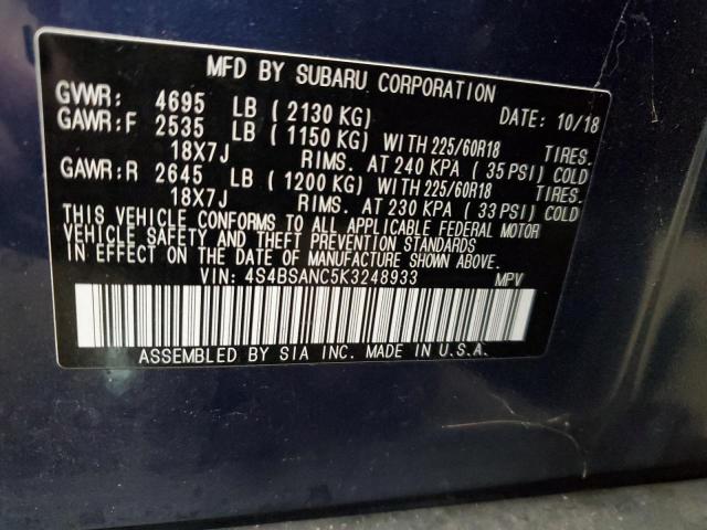 Photo 14 from auction – 2019 SUBARU OUTBACK 2. with VIN 4S4BSANC5K3248933