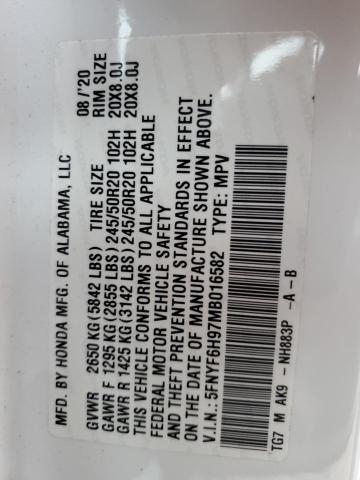 Photo 14 from auction – 2021 HONDA PILOT TOUR with VIN 5FNYF6H97MB016582