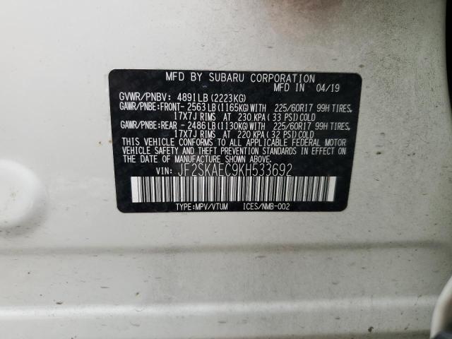 Photo 14 from auction – 2019 SUBARU FORESTER P with VIN JF2SKAEC9KH533692