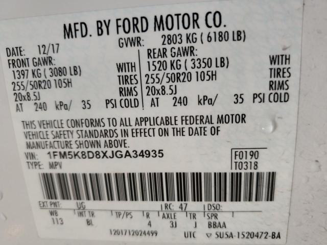 Photo 14 from auction – 2018 FORD EXPLORER X with VIN 1FM5K8D8XJGA34935