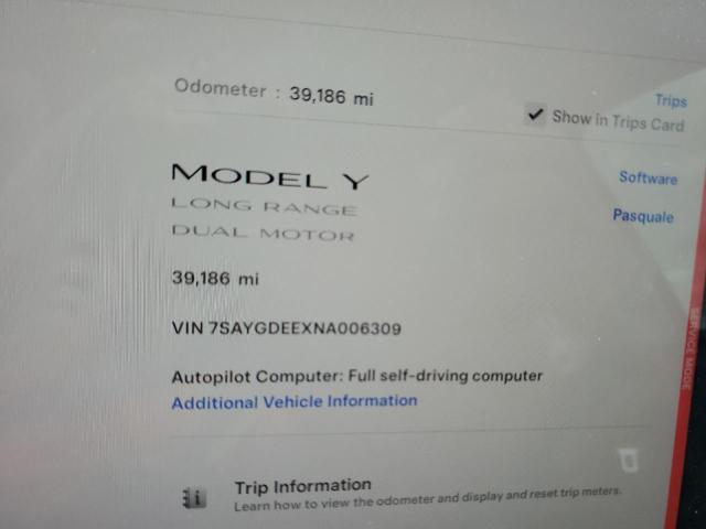Photo 9 from auction – 2022 TESLA MODEL Y with VIN 7SAYGDEEXNA006309