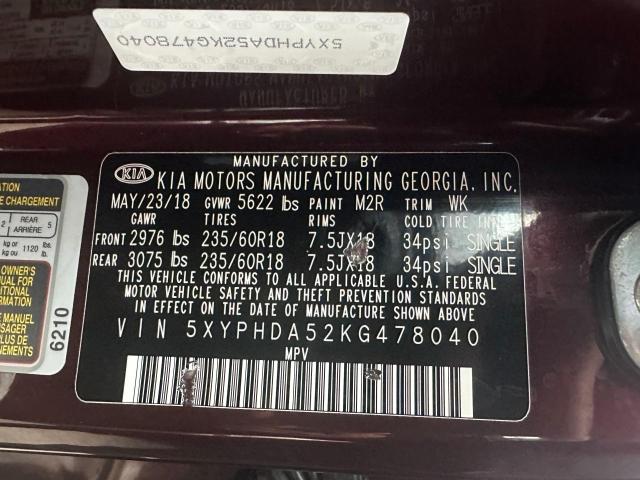 Photo 10 from auction – 2019 KIA SORENTO EX with VIN 5XYPHDA52KG478040