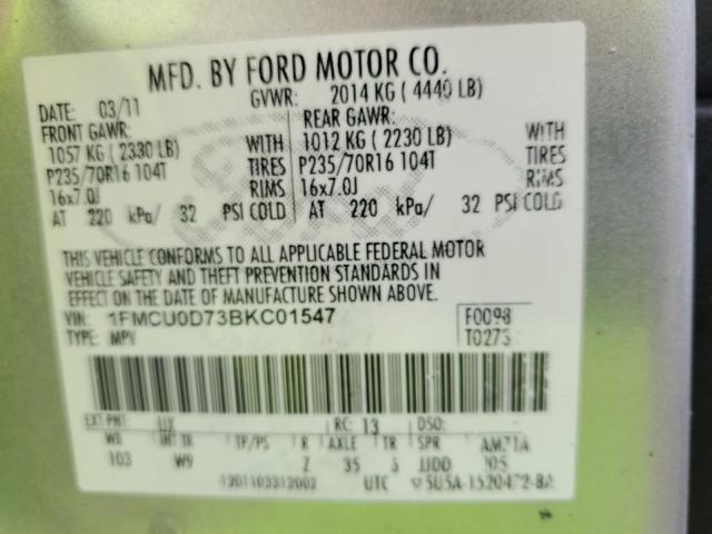 Photo 14 from auction – 2011 FORD ESCAPE XLT with VIN 1FMCU0D73BKC01547