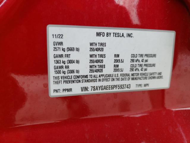 Photo 14 from auction – 2023 TESLA MODEL Y with VIN 7SAYGAEE6PF593743