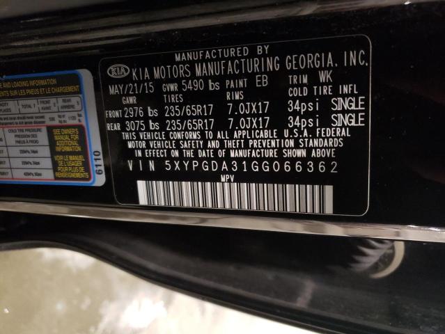 Photo 14 from auction – 2016 KIA SORENTO LX with VIN 5XYPGDA31GG066362