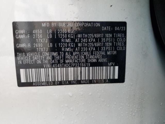 Photo 14 from auction – 2023 SUBARU OUTBACK PR with VIN 4S4BTADC7P3216619