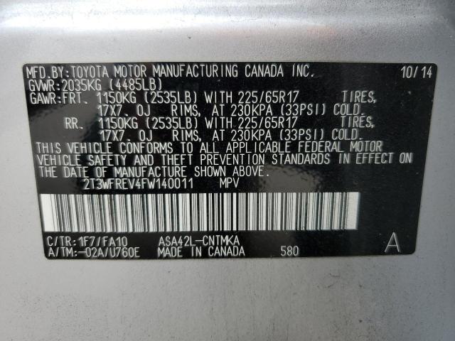 Photo 14 from auction – 2015 TOYOTA RAV4 XLE with VIN 2T3WFREV4FW140011