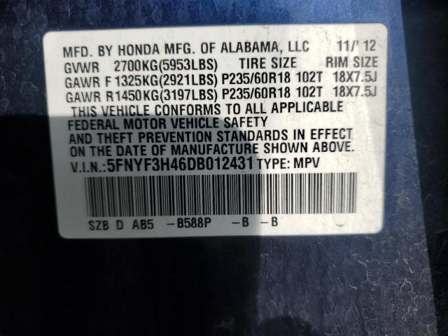 Photo 14 from auction – 2013 HONDA PILOT EX with VIN 5FNYF3H46DB012431