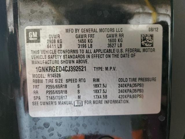 Photo 14 from auction – 2012 CHEVROLET TRAVERSE with VIN 1GNKRGED4CJ392621