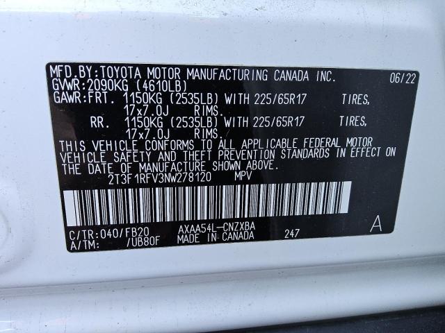 Photo 14 from auction – 2022 TOYOTA RAV4 LE with VIN 2T3F1RFV3NW278120