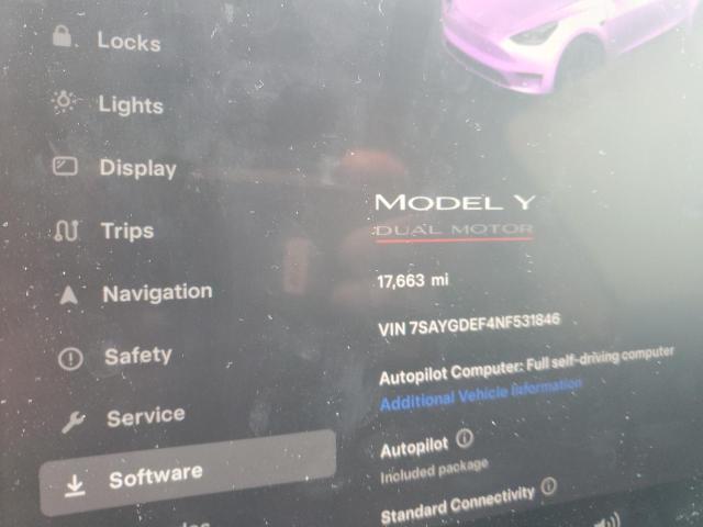 Photo 9 from auction – 2022 TESLA MODEL Y with VIN 7SAYGDEF4NF531846