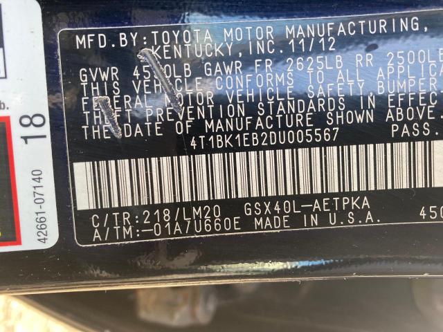 Photo 10 from auction – 2013 TOYOTA AVALON BAS with VIN 4T1BK1EB2DU005567