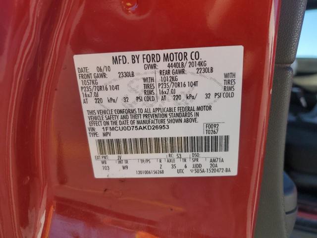 Photo 14 from auction – 2010 FORD ESCAPE XLT with VIN 1FMCU0D75AKD26953