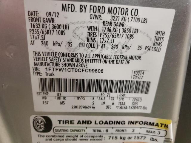 Photo 14 from auction – 2012 FORD F150 SUPERCREW with VIN 1FTFW1CT0CFC99608