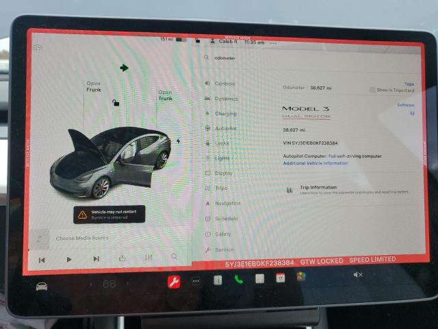 Photo 9 from auction – 2019 TESLA MODEL 3 with VIN 5YJ3E1EB0KF238384