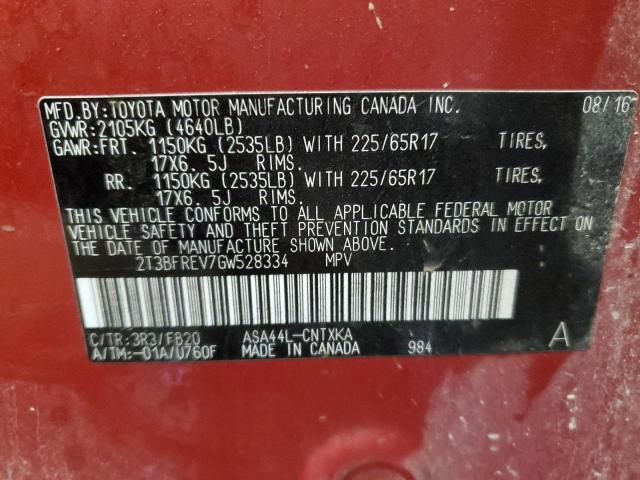 Photo 14 from auction – 2016 TOYOTA RAV4 LE with VIN 2T3BFREV7GW528334
