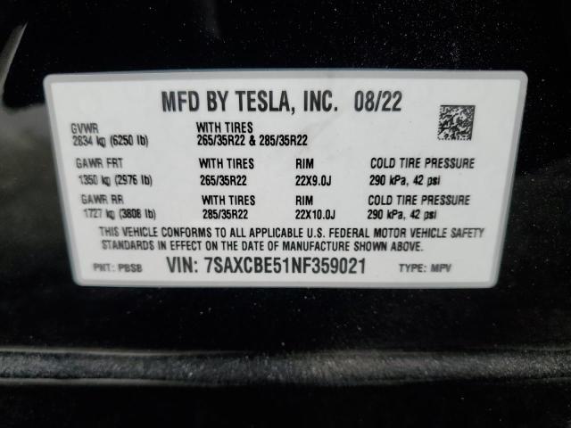 Photo 14 from auction – 2022 TESLA MODEL X with VIN 7SAXCBE51NF359021