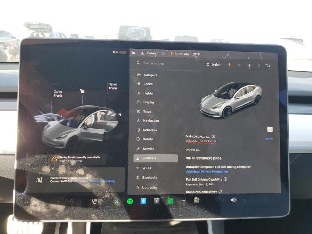 Photo 9 from auction – 2019 TESLA MODEL 3 with VIN 5YJ3E1EB6KF393408