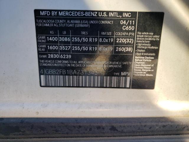 Photo 14 from auction – 2011 MERCEDES-BENZ ML 350 BLU with VIN 4JGBB2FB1BA731343