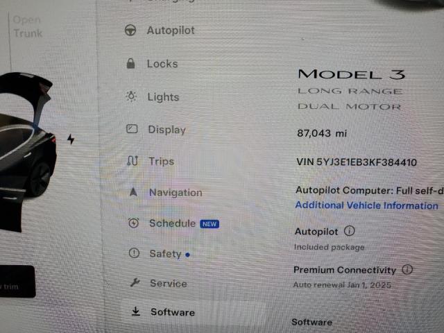Photo 9 from auction – 2019 TESLA MODEL 3 with VIN 5YJ3E1EB3KF384410