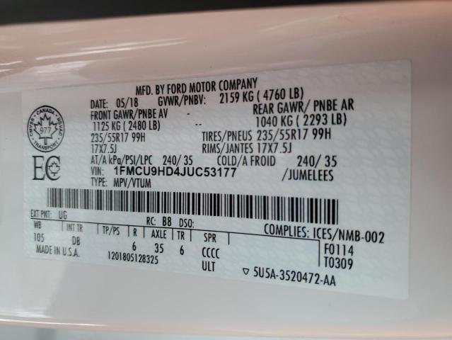 Photo 14 from auction – 2018 FORD ESCAPE SEL with VIN 1FMCU9HD4JUC53177