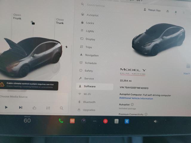 Photo 9 from auction – 2022 TESLA MODEL Y with VIN 7SAYGDEF1NF491810