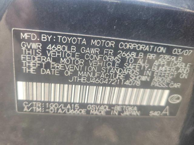 Photo 10 from auction – 2007 LEXUS ES 350 with VIN JTHBJ46G472114078