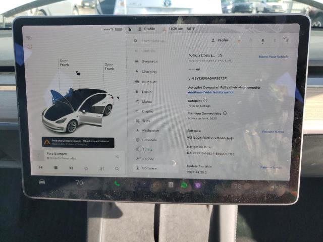 Photo 9 from auction – 2021 TESLA MODEL 3 with VIN 5YJ3E1EA6MF937271