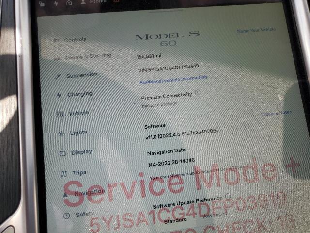 Photo 9 from auction – 2013 TESLA MODEL S with VIN 5YJSA1CG4DFP03919