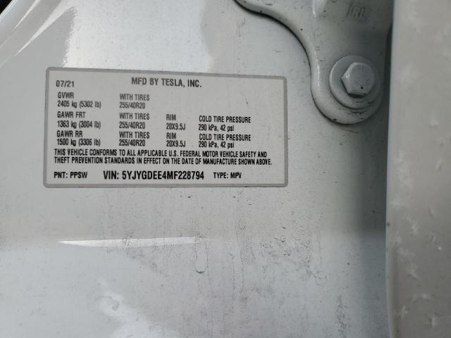 Photo 14 from auction – 2021 TESLA MODEL Y with VIN 5YJYGDEE4MF228794