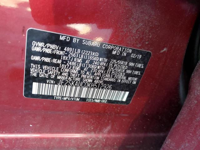 Photo 14 from auction – 2019 SUBARU FORESTER L with VIN JF2SKAUC0KH512926