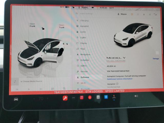 Photo 9 from auction – 2022 TESLA MODEL Y with VIN 7SAYGDEFXNF407631