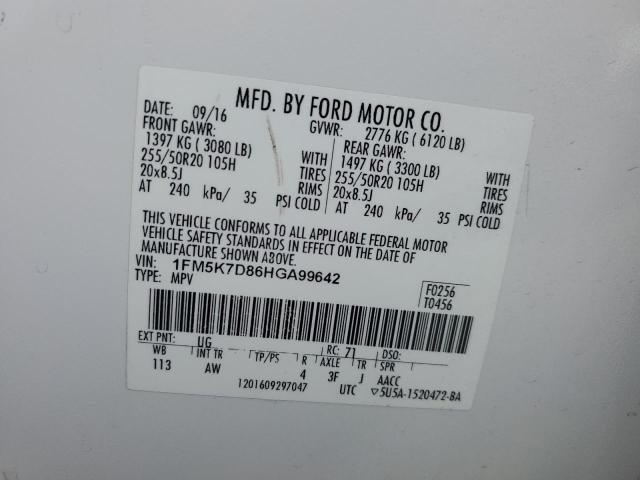 Photo 14 from auction – 2017 FORD EXPLORER X with VIN 1FM5K7D86HGA99642