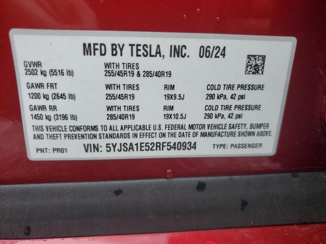 Photo 14 from auction – 2024 TESLA MODEL S with VIN 5YJSA1E52RF540934