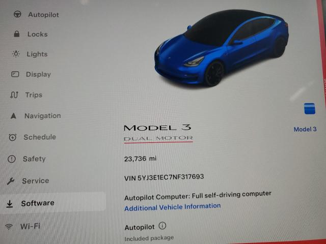 Photo 9 from auction – 2022 TESLA MODEL 3 with VIN 5YJ3E1EC7NF317693