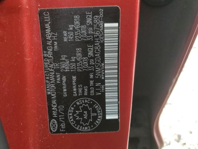 Photo 14 from auction – 2010 HYUNDAI SANTA FE G with VIN 5NMSGDAG8AH367589