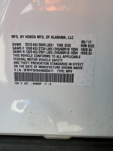 Photo 14 from auction – 2017 HONDA PILOT EXL with VIN 5FNYF5H54HB020411