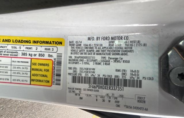 Photo 10 from auction – 2014 FORD FUSION SE with VIN 3FA6P0HDXER337351