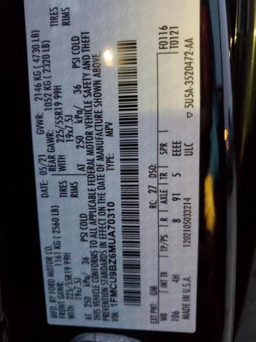 Photo 14 from auction – 2021 FORD ESCAPE SE with VIN 1FMCU9BZ6MUA70310