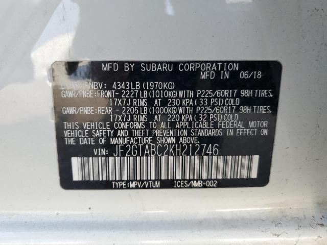 Photo 14 from auction – 2019 SUBARU CROSSTREK with VIN JF2GTABC2KH212746