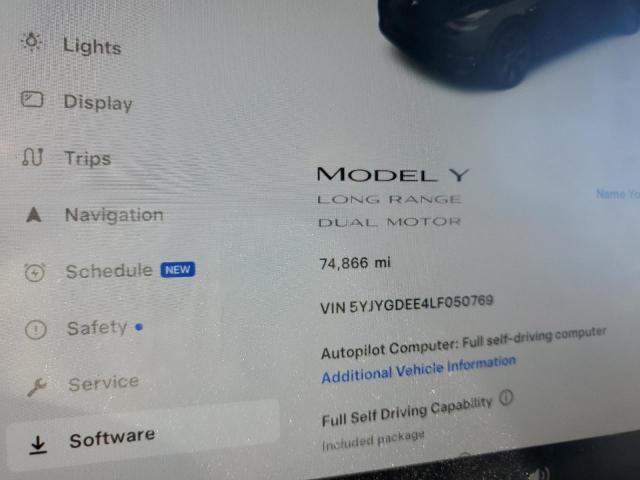 Photo 9 from auction – 2020 TESLA MODEL Y with VIN 5YJYGDEE4LF050769