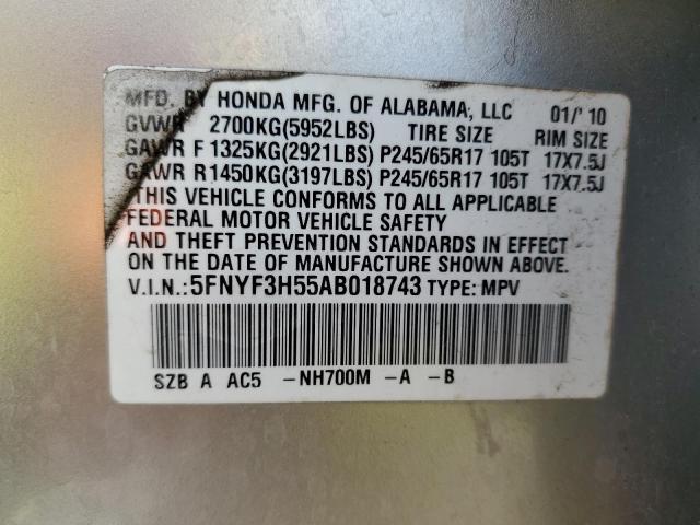 Photo 14 from auction – 2010 HONDA PILOT EXL with VIN 5FNYF3H55AB018743