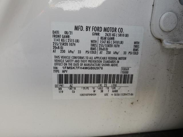 Photo 14 from auction – 2021 FORD EXPLORER L with VIN 1FMSK7FH4MGB92976