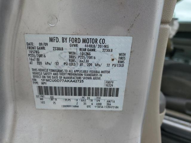 Photo 14 from auction – 2010 FORD ESCAPE XLT with VIN 1FMCU0D77AKA42725