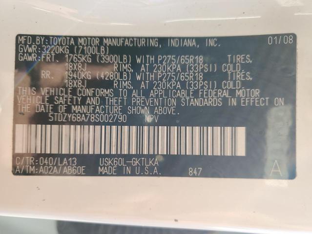 Photo 14 from auction – 2008 TOYOTA SEQUOIA LI with VIN 5TDZY68A78S002790