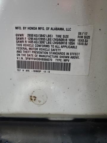 Photo 14 from auction – 2017 HONDA PILOT EX with VIN 5FNYF6H38HB066070