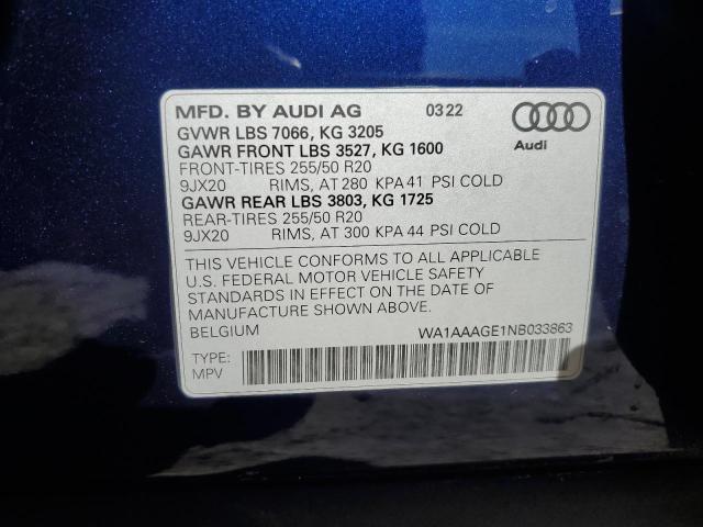 Снимка 14 от търг – 2022 AUDI E-TRON PRE с VIN WA1AAAGE1NB033863