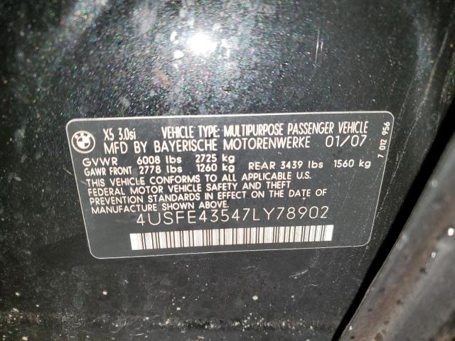 Photo 14 from auction – 2007 BMW X5 3.0I with VIN 4USFE43547LY78902
