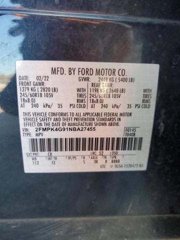 Photo 14 from auction – 2022 FORD EDGE SE with VIN 2FMPK4G91NBA27455