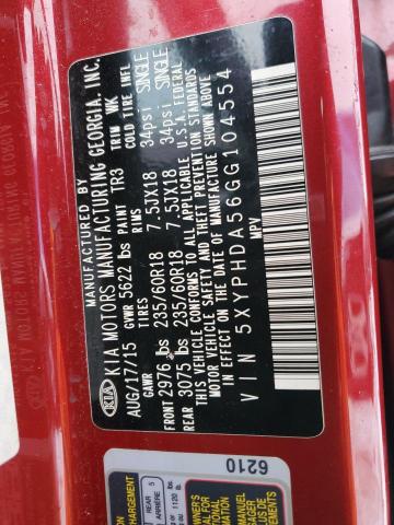 Photo 14 from auction – 2016 KIA SORENTO EX with VIN 5XYPHDA56GG104554